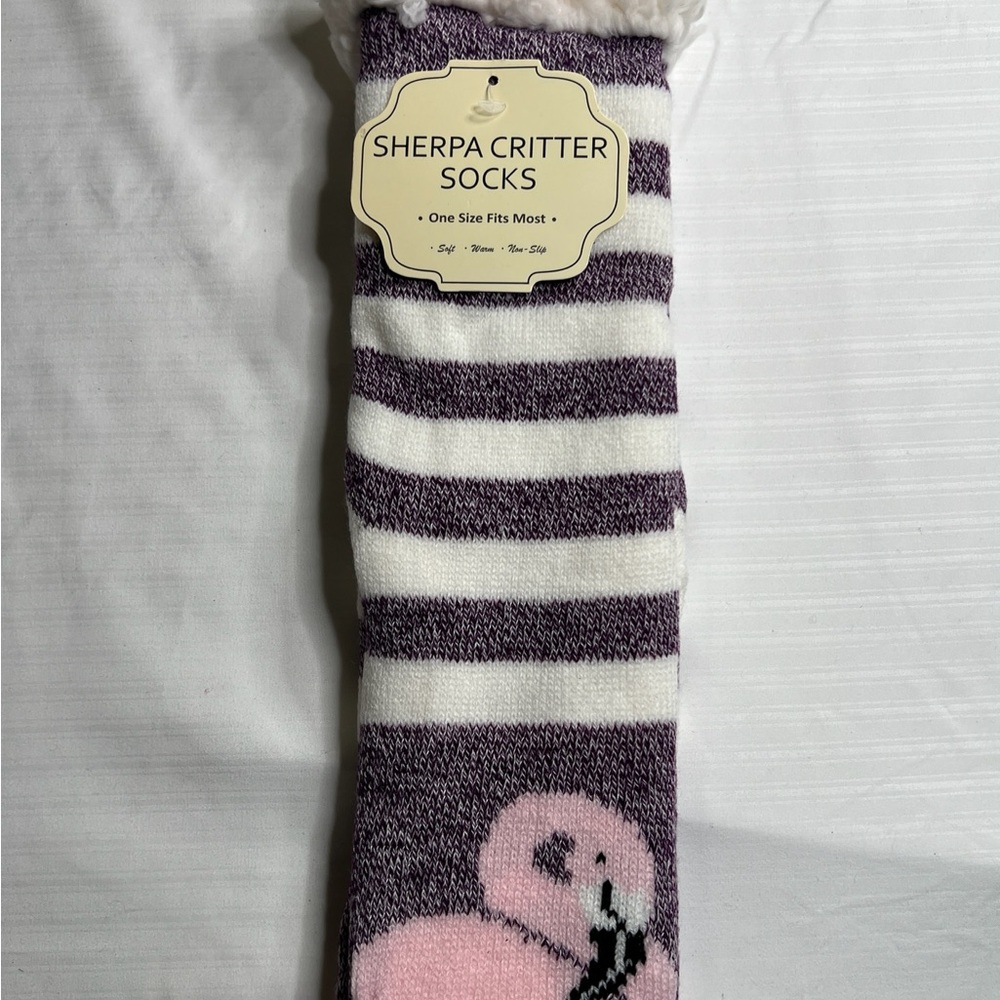 Sherpa Critter Striped Socks Flamingo